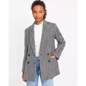 NWT LOFT Herringbone Oversized Double Breasted Coat Black Ivory Size 6